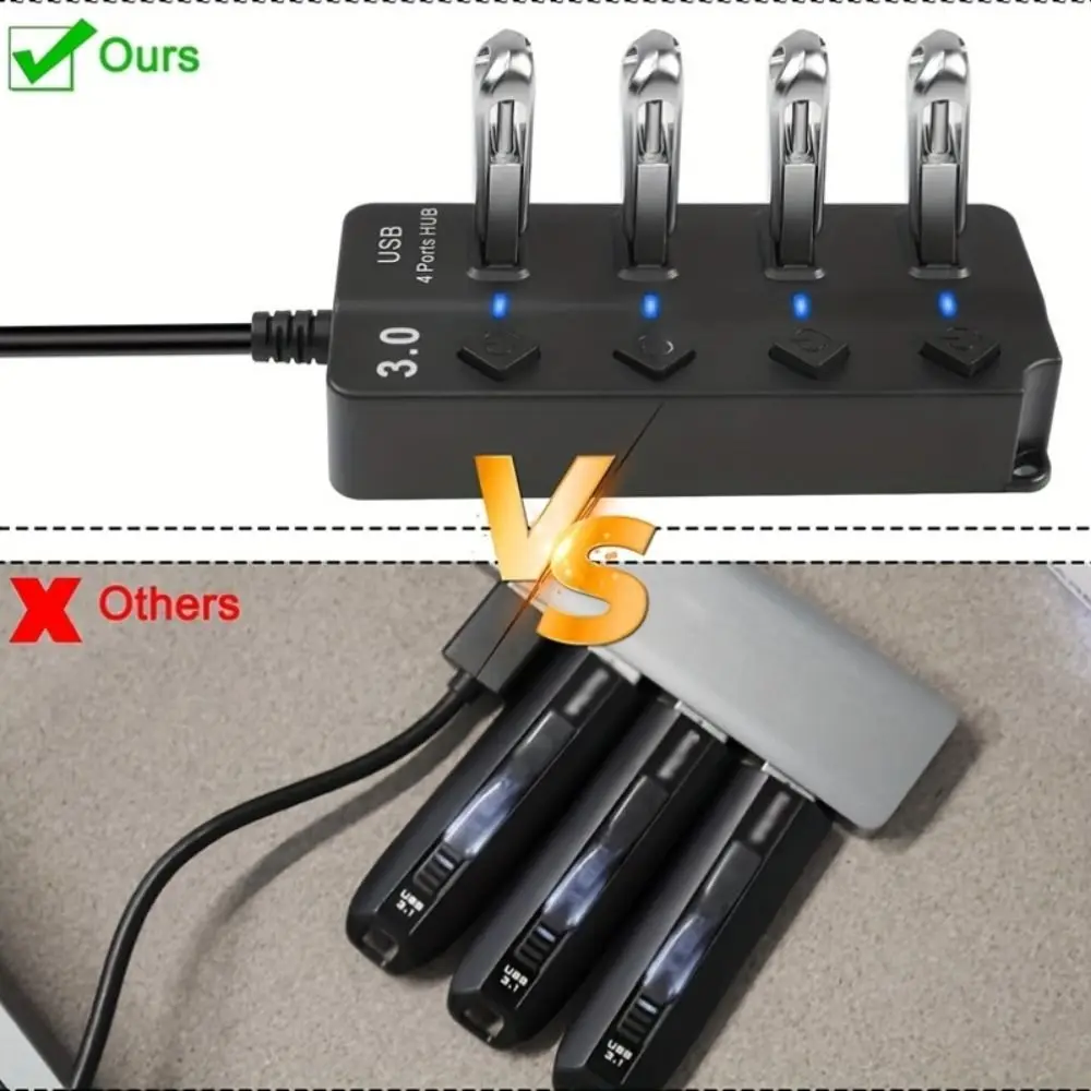 4 Port USB 3.0 Hub With Switch 5Gbps High Speed Multiple Expander Hub Power Adapter Long Cable Multi USB Splitter For Laptops