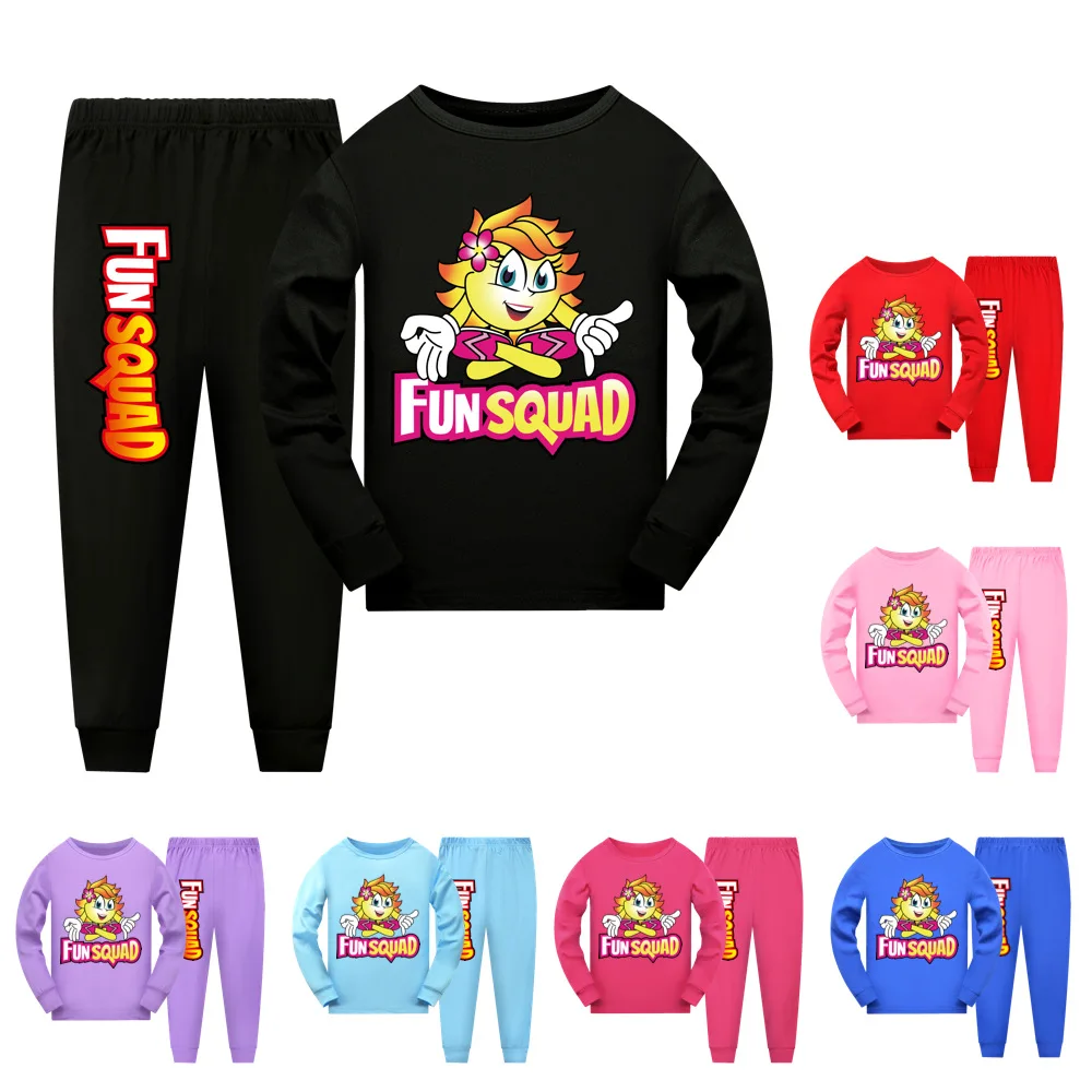 Fun Squad Gaming Girls Pajamas Spring Autumn Children Nightwear Long Sleeve Cartoon Kids Sleepwear Robe Children's Clothing