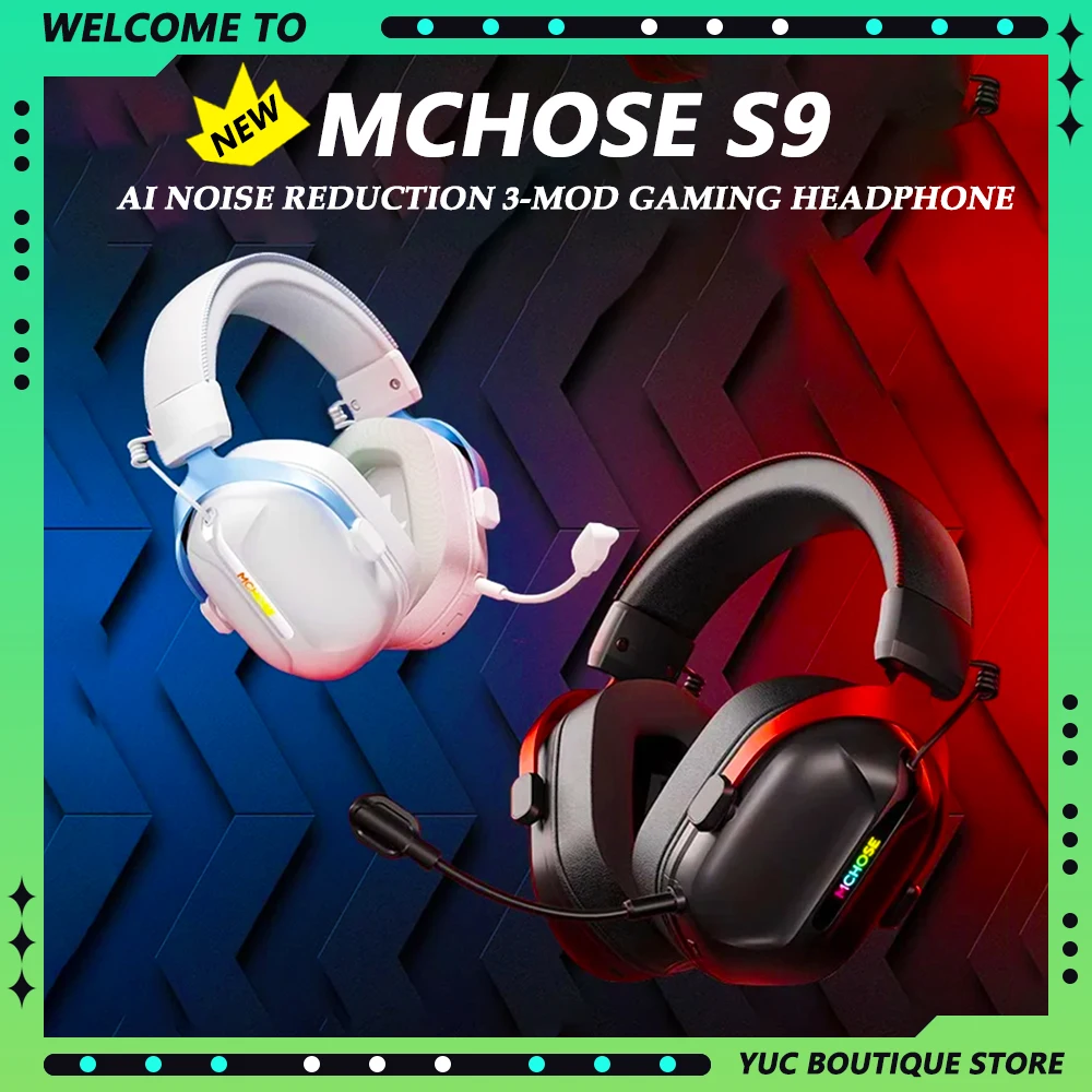 MCHOSE S9 Pro Gaming E-sport Headphone 3-mode Wireless Aluminium Alloy AI Noise Reduction Custom Gaming Headset Gaming Accessory