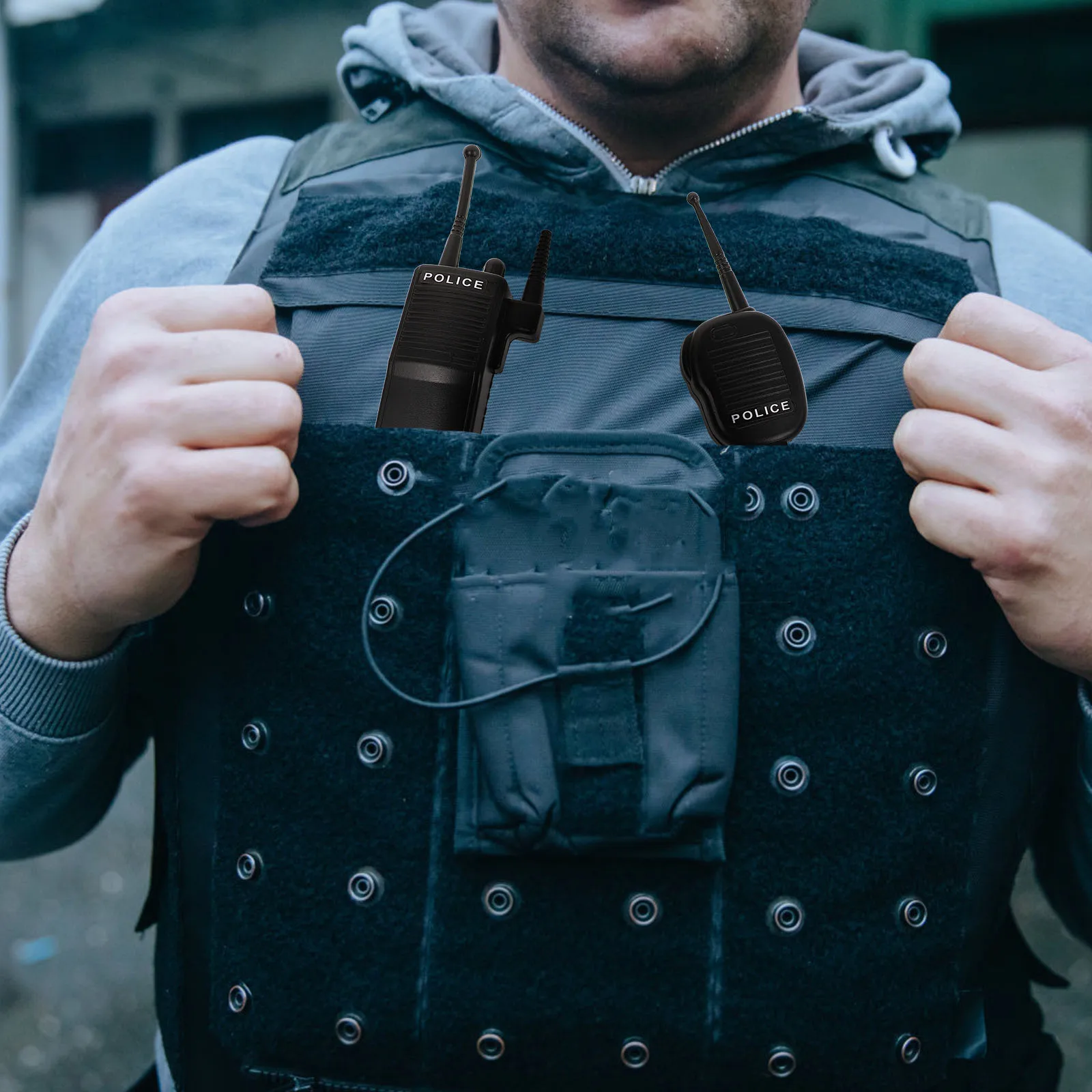 

Kids Police Walkie Talkie Fake Radio Role Play Costume Prop For Halloween Party Simulation Gear Accessory Dress Up