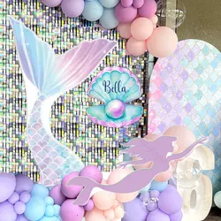 Mermaid Cutout Mosaic Board Customized Name Blue Purple Shell Mermail Tail Backdrop Board for Girl's Birthday Baby Shower Decor