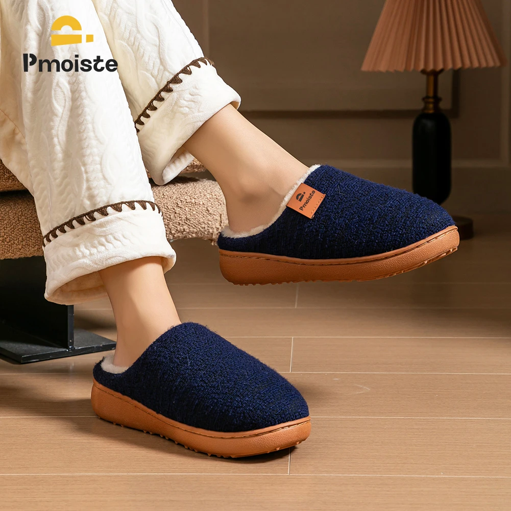 Platform Slippers Women TPR Sole Memory Foam Non Slip Warm Wedge Knited Indoor Cozy House Shoes Winter image 6
