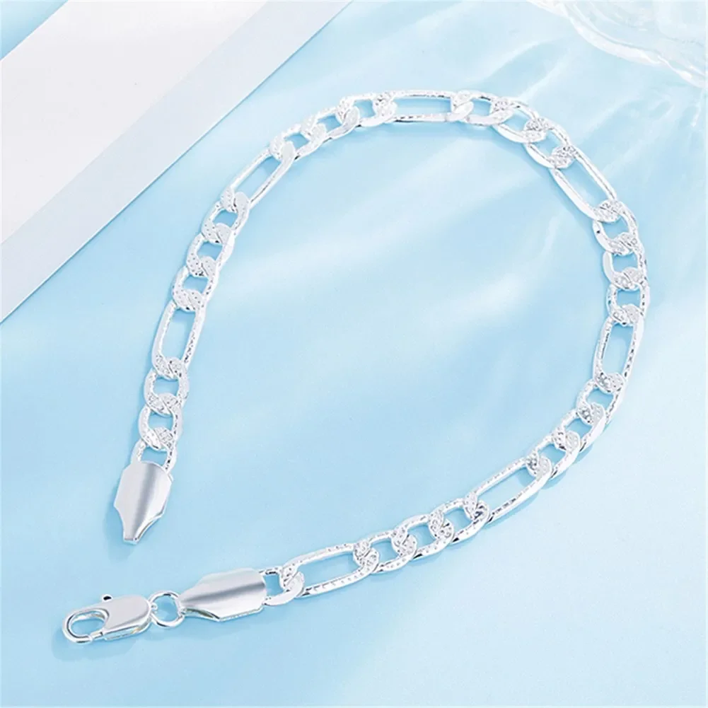 Hot wild 6MM flat sideways chain 925 Sterling Silver Bracelets men's for women Wedding party Christmas Gift fine fashion Jewelry