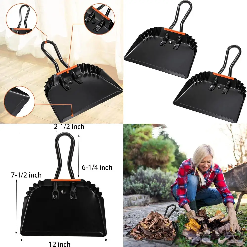 

12-Inch Durable Steel Dustpan with Handle for Indoor, Outdoor, Fireplace, and Commercial Use