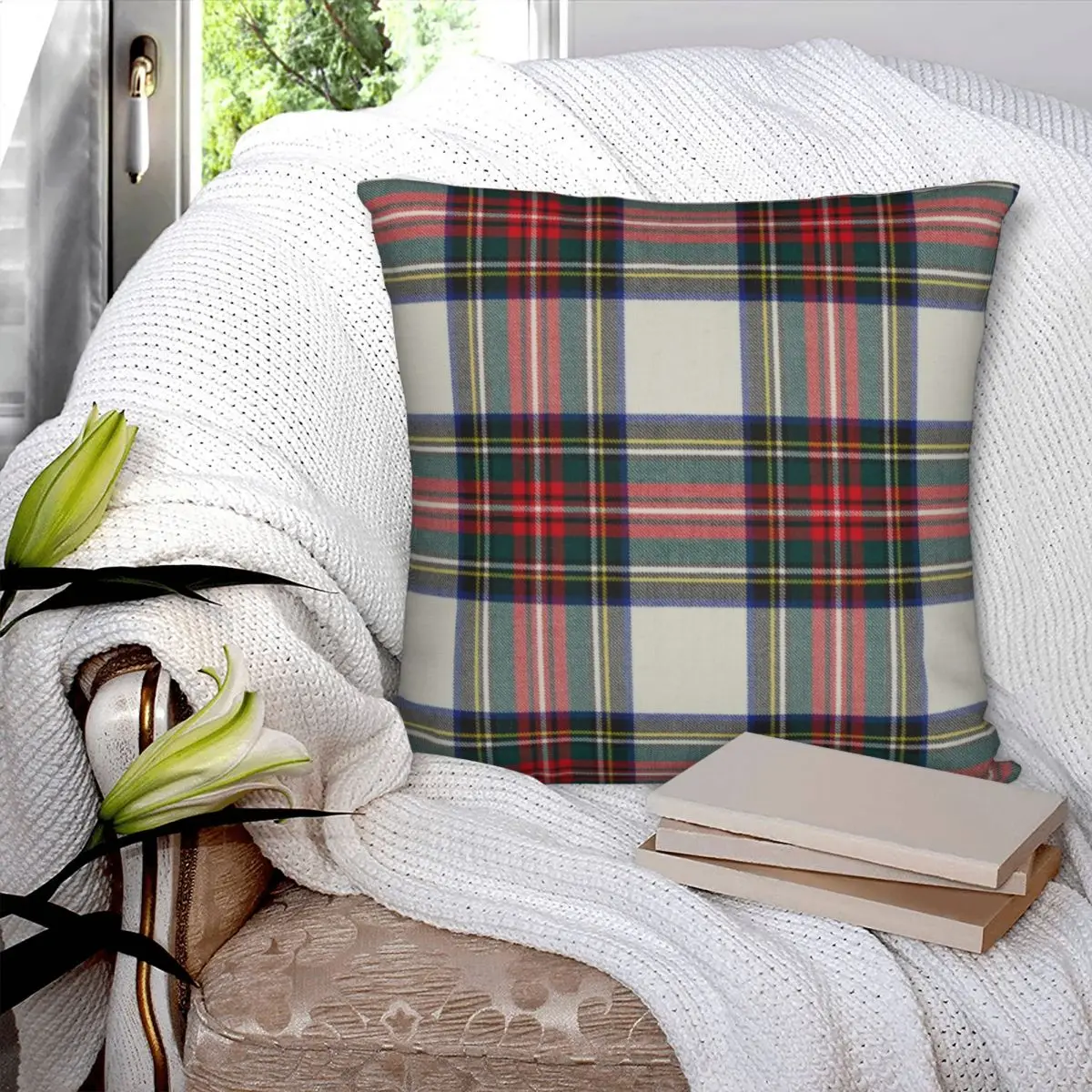 Stewart Dress Scottish Tartan Pillowcase Polyester Linen Velvet Printed Zip Decor Pillow Case Home Cushion Cover