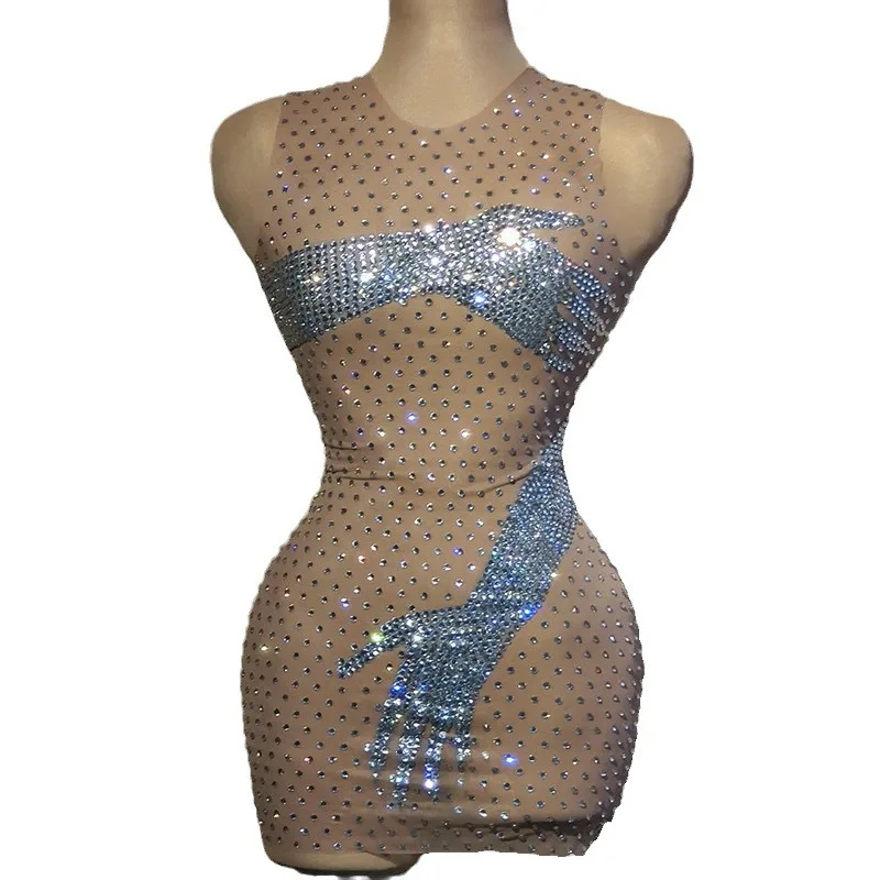 European American Style Sleeveless Ultra-Short Sequins Hip-Wrapped Celebrity Evening Dress For Banquet Party Performance Outfits