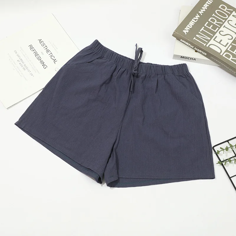 2026 Neue Damen Baumwoll-Leinen-Shorts Sommer Lässige Einfarbige Shorts mit Taschen Weites Bein Mode Alltagstaugliche Lockere Sport-Kurzhose – Detail 4