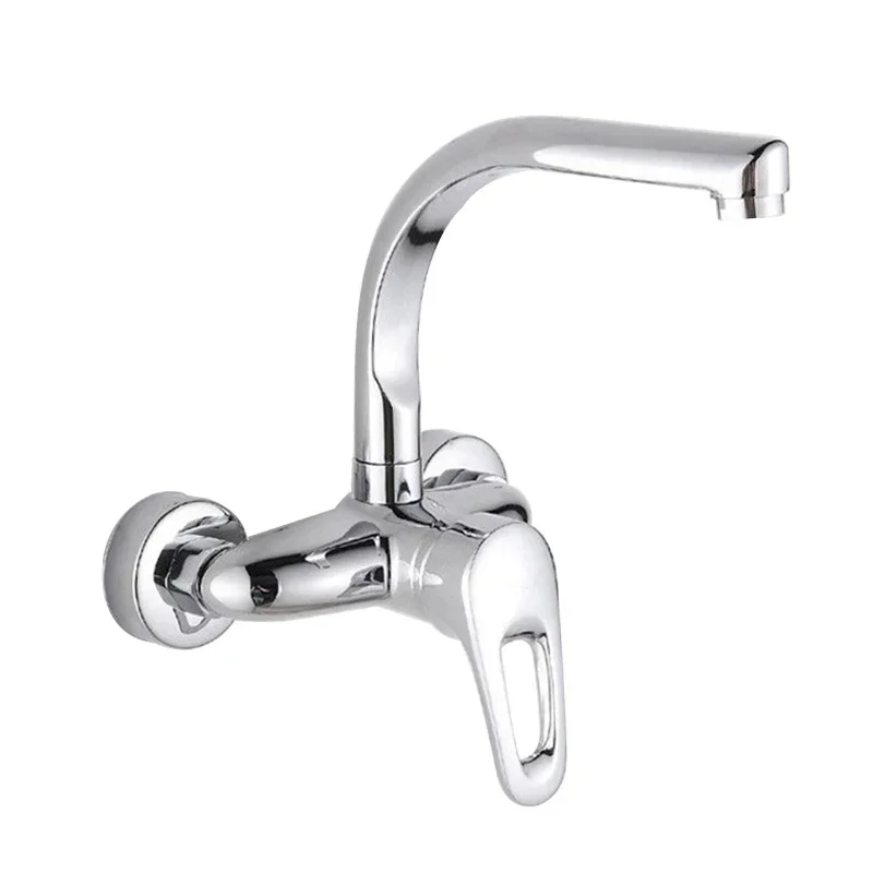 

Wall Mounted Kitchen Faucet Copper Vessel Sink Vegetable Basin Tap Dual Hole Hot Cold Water Mixer Tap Swivel Spout Mop Pool Tap