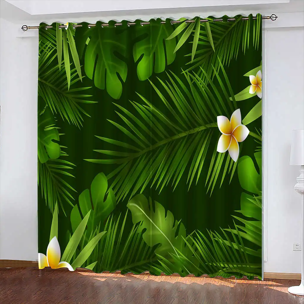 

Green Leaf Print Curtain Biparting Open Blackout Curtain Cortina De Sombra Home Decoration Cotinas De Sala Window Curtain