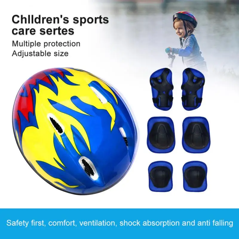 7PCS Kid Protective Gear Ice Skating Roller Knee Protector Guard Sport Safety Set Knee Wrist Guard Elbow Pads Bicycle Skateboard