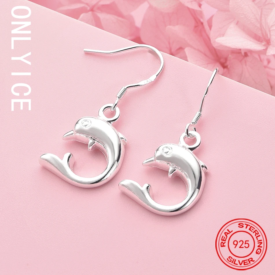 

Hot Charms 925 Sterling Silver Little Dolphin Drop Earrings For Women Fashion Party Wedding Jewelry Christmas Gifts