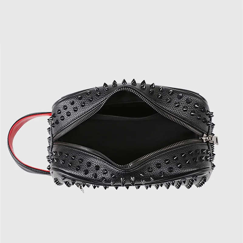 Men Clutch Bag Fashion Personalized Rivet Design HighQuality Leather Waterproof Wallet Versatile Contrast Color Simple ZipperBag