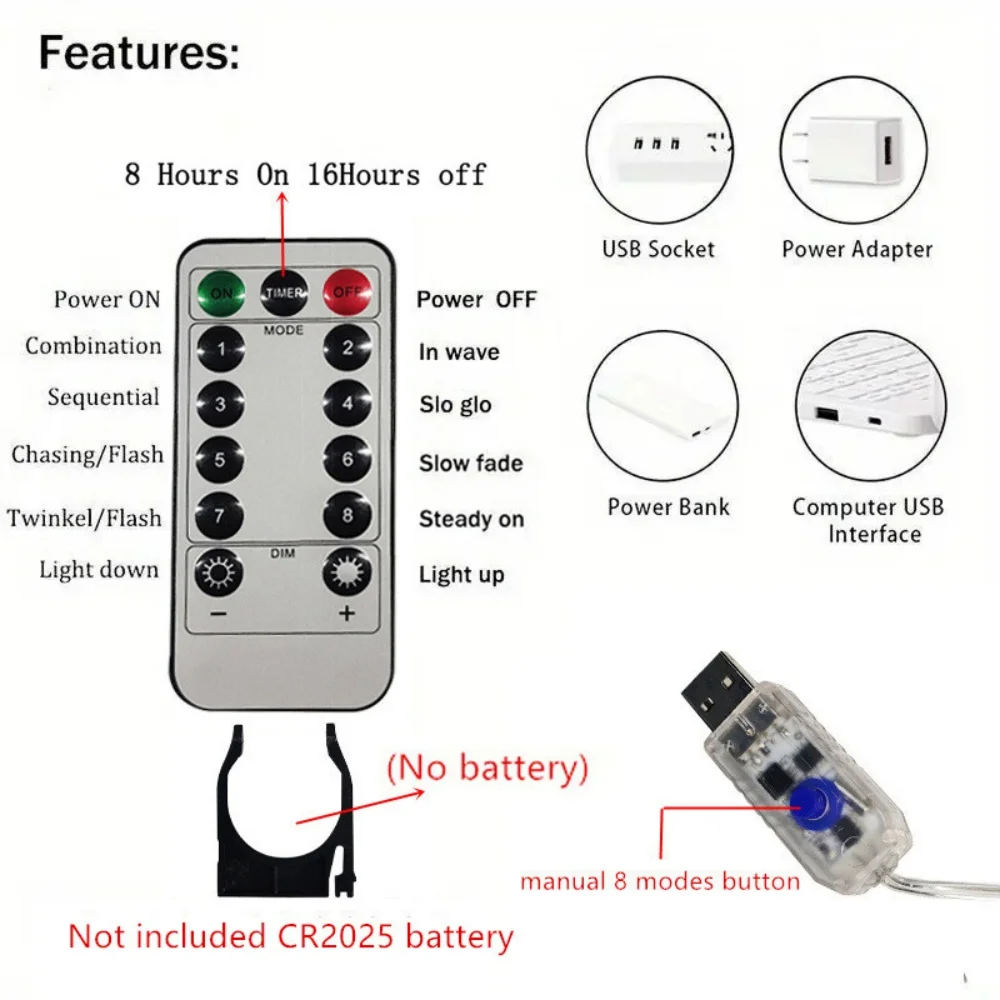 ستارة LED مع 8 أوضاع للعام الجديد وعيد الميلاد والهالوين وحفلات الزفاف وأعياد الميلاد وغرفة النوم وديكور جارلاند