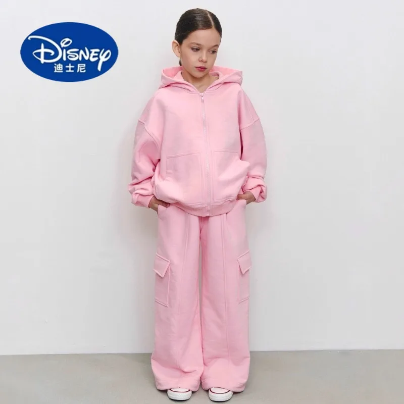 

Disney Girls' Solid Color 2-Piece Casual Set - Long-Sleeve Hooded Zip Cardigan & Long Pants, Kids' Daily Outfit