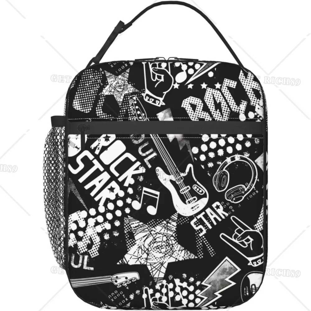 Cool Rock Star Grunge Guitar Music Lunch Bag Insulated Lunch Box for Women Men Reusable Lunch Cooler Bag for Office Picnic