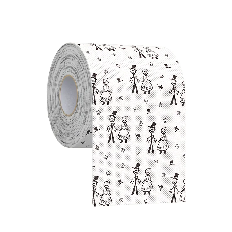 1 Roll of Wedding Gift Toilet Paper, Black and White Bride and Groom Pattern Toilet Paper Roll Gift Wrapping Paper, Wedding Favors, Suitable for Gifting to Relatives and Friends