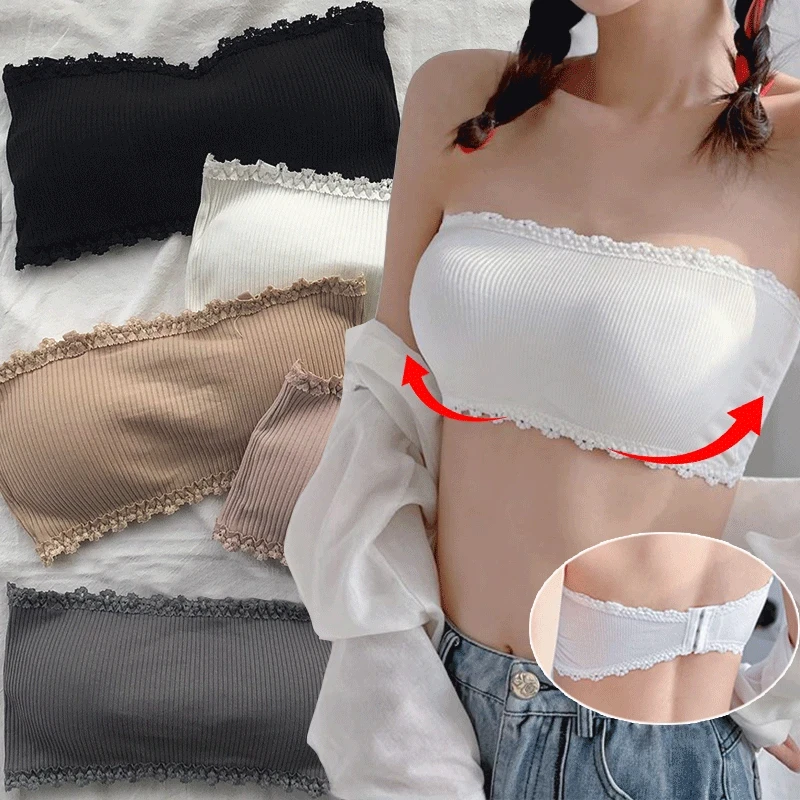Letnie biustonosze damskie bez ramiączek koronkowe seksowne topy na klatkę piersiową bezszwowa bielizna oddychająca biustonosz solidny niewidoczny biustonosz na klatkę piersiową