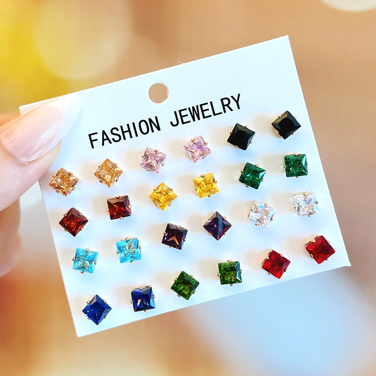 12 Pcs Colorful Shiny Wedding Stud Earrings Set for Women Men Cubic Zircon Jewelry Accessories Minimalist Earring Jewelry Gift