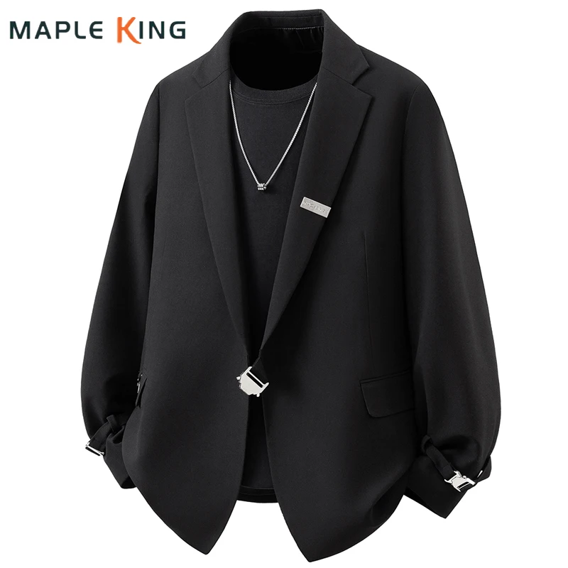 

Мужской пиджак с металлической пряжкой, дизайнерский блейзер, повседневный мужской костюм, роскошный стильный черный пиджак, элегантная уличная одежда для мужчин