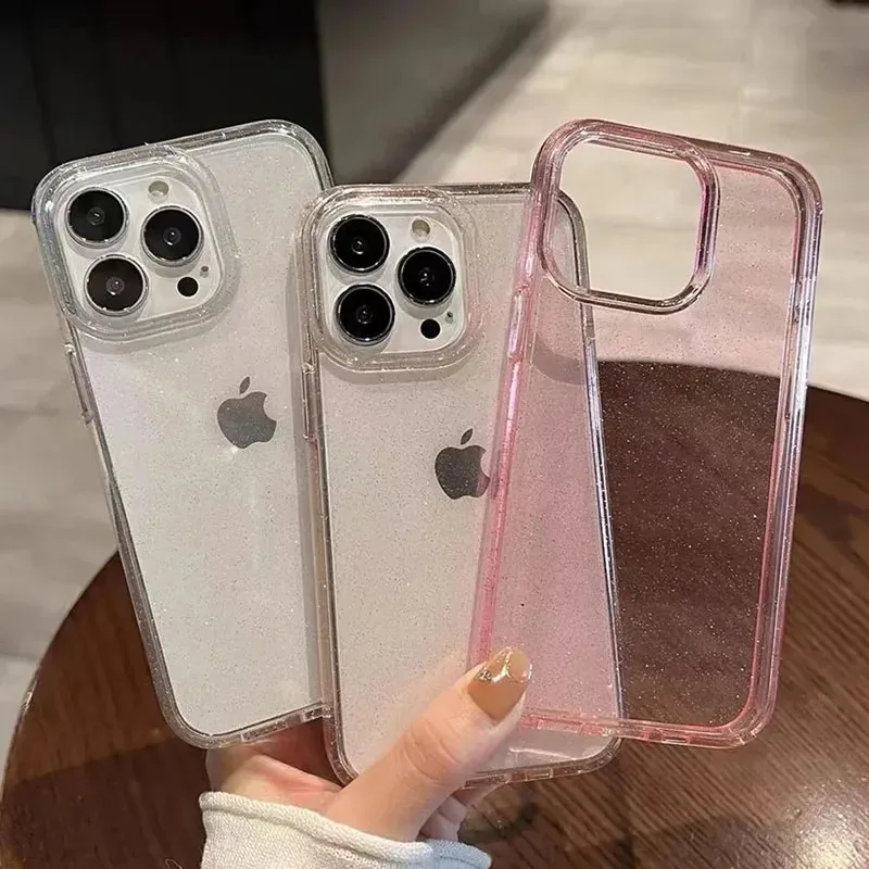 Luxury Bling Glitter Clear Phone Case For iPhone 17 Air 16 15 14 Plus 11 13 12 Pro Max Shockproof Soft Transparent Cover Funda