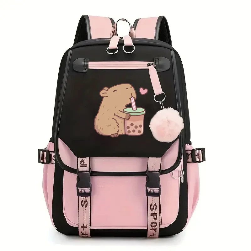 

Cute Capybara Loves Bubble Tea Fashion Girl Backpacks Women Shoulder Bag High School Schoolbag