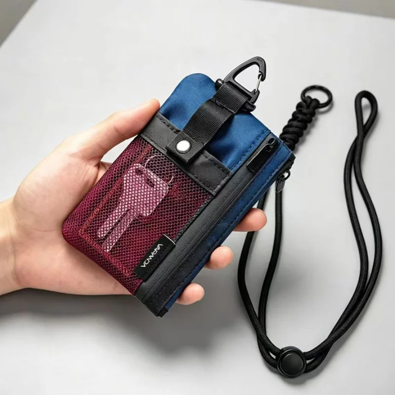 Japanese Minimalist Style Coin Purse Rfid Blocking Card Pack With Id Window And Keychain Color Spliced ​​mesh Zipper Coin Pouch