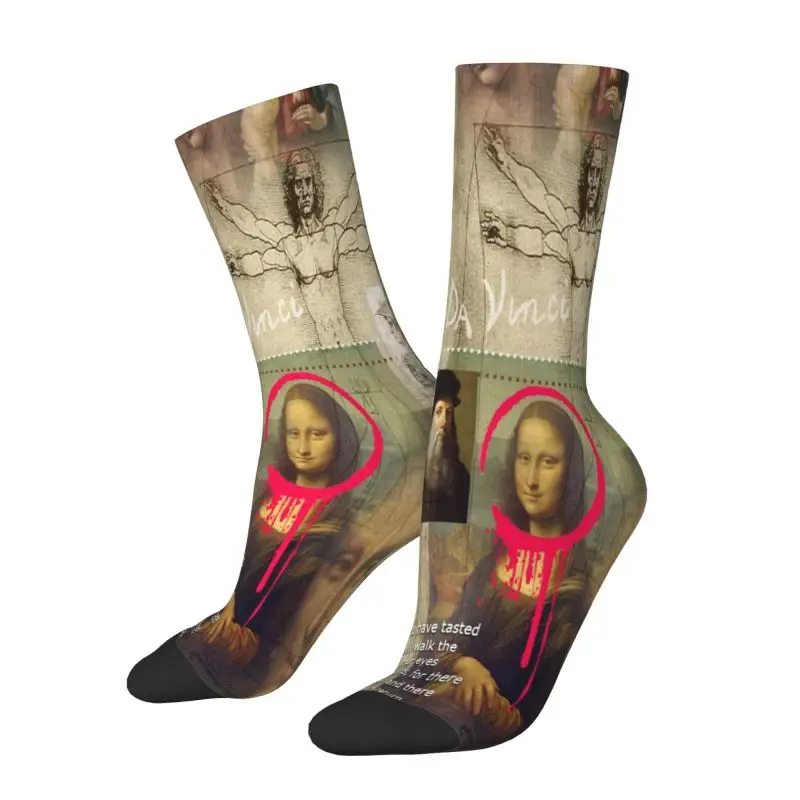 Custom Kawaii Print Leonardo Da Vinci Art Socks for Women Men Stretch Summer Autumn Winter Painting Crew Socks