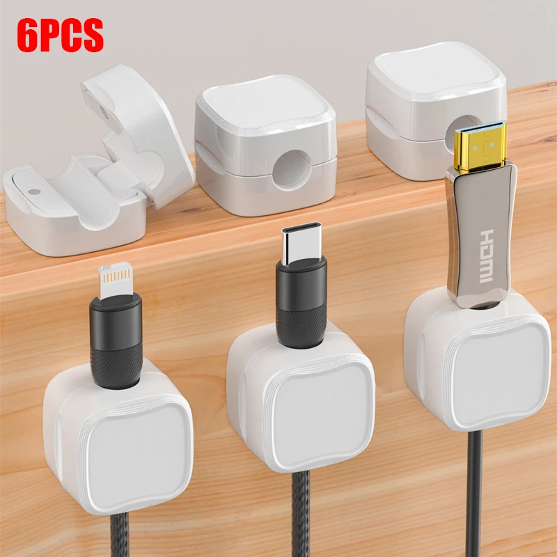 6PCS Magnetic Wire Organizer Desktop Cable Clip Protector Cord Magnet Cable Winder Row Plug Mouse USB Charging Line Holder Hook