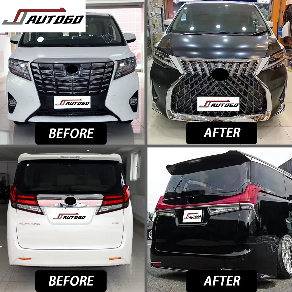 Body Kit For Toyota Alphard Vellfire Anh30 2015 2016 2017 2018 2019 2020 2021 2022 Upgrade to Lexus LM300h LM350 with Led lights