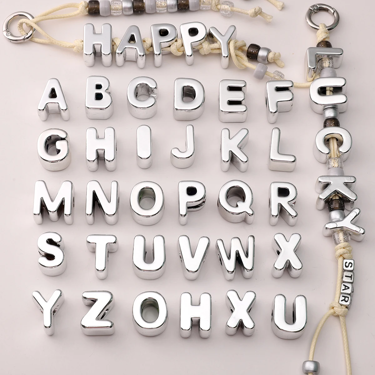 10/26pcs Electroplating Acrylic Large Hole Silvery Letter Beads Number DIY Beaded Bag Hanging Keychain Jewelry Accessories image 6