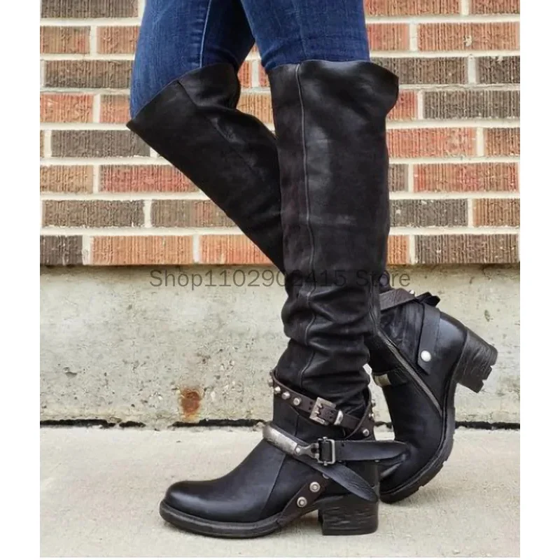 

Women Medieval Costume Leather Shoes Vintage Viking Warrior Buckle Long Boots Cosplay Adult Men Steampunk Pirate Fancy Accessory
