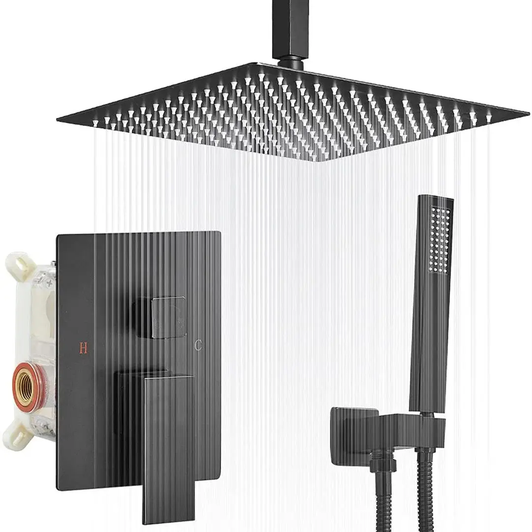 

Новый продукт, модный черный душевой набор высокого качества для ванны, скрытый душевой набор для ванной комнаты с дождевой системой