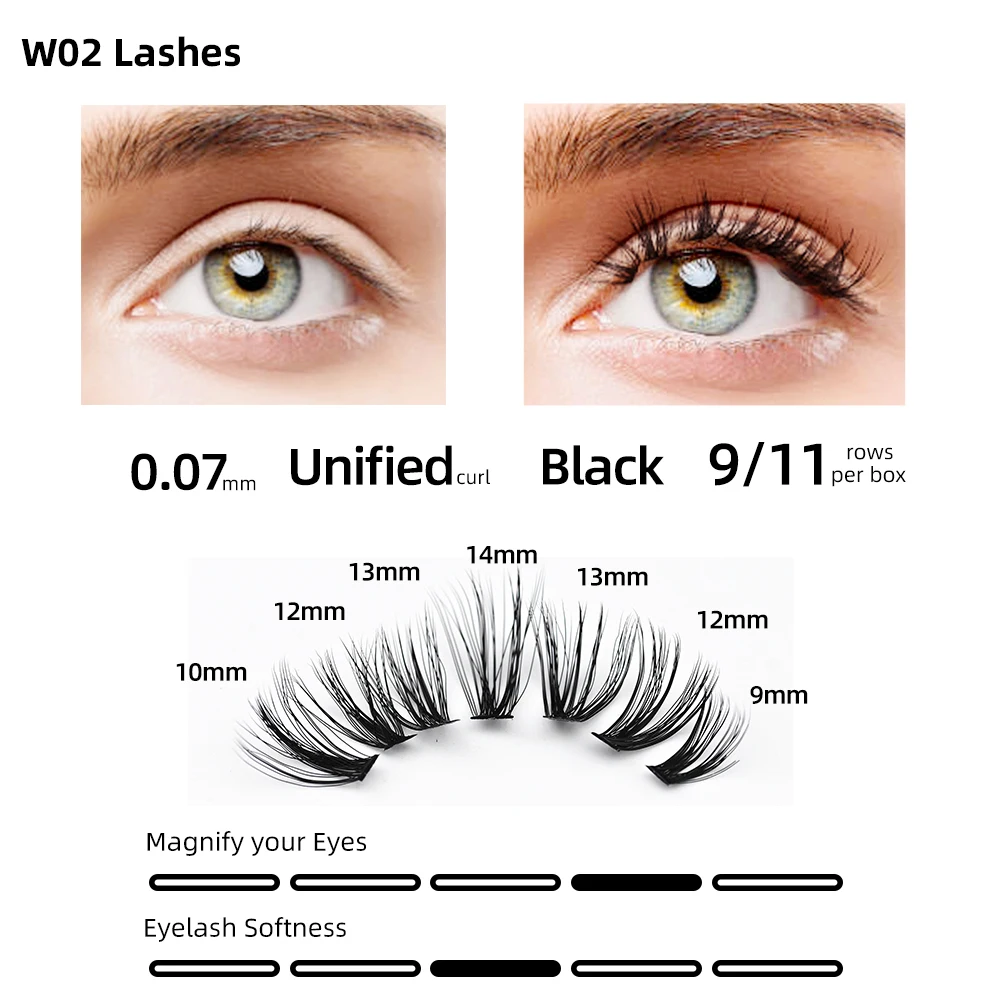 NAGARAKU 40P W02 T50-3 0.07 Thickness DIY Lash Self-grafting False Eyelashes official Korean Style Individual Cluster