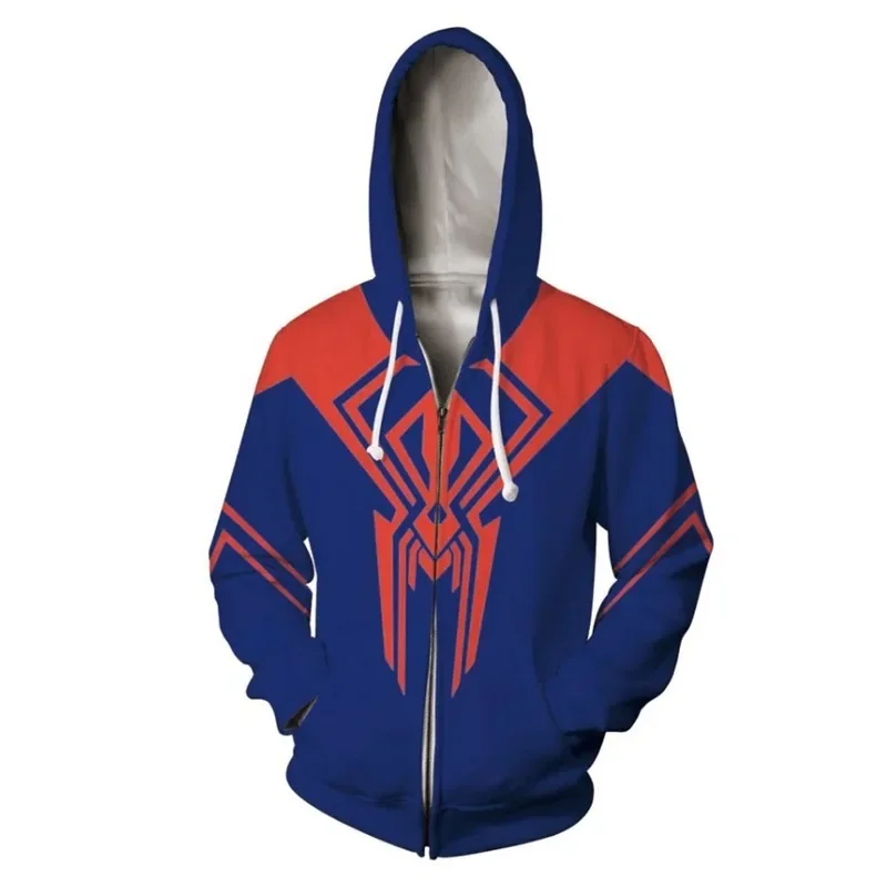 Marvel Spider Man 2099 Hoodies Miguel O\'Hara Anime 3d Printing Cosplay Zipper Sweater Casual Outer Cartoon Men Clothing Sweater