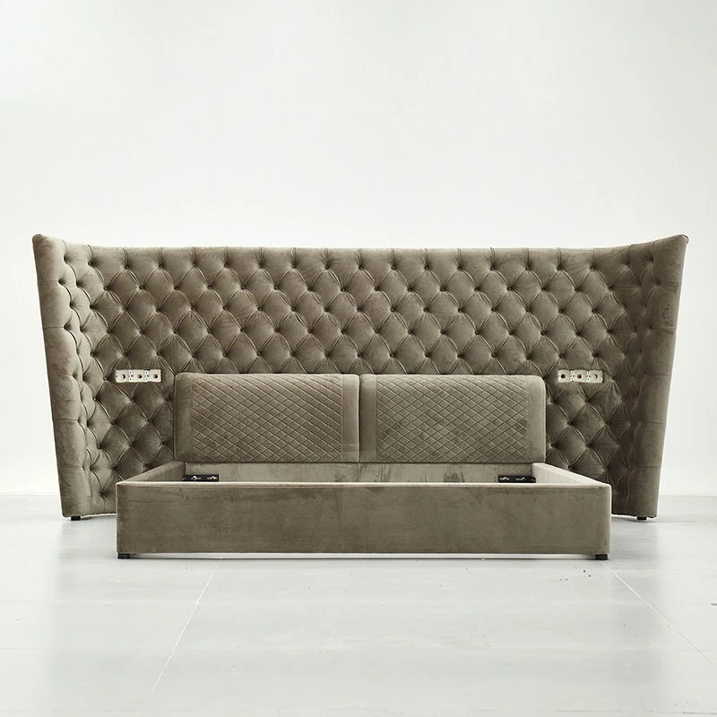 Italian minimalist high-end, fabric buckle widescreen bed