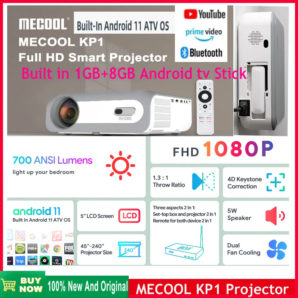 

[Подлинный] Global MECOOL KP1 Smart Full HD 4K проектор для домашнего кинотеатра 1 ГБ 8 ГБ 1080P 14000 люмен 5 ''ЖК-экран портативный проектор