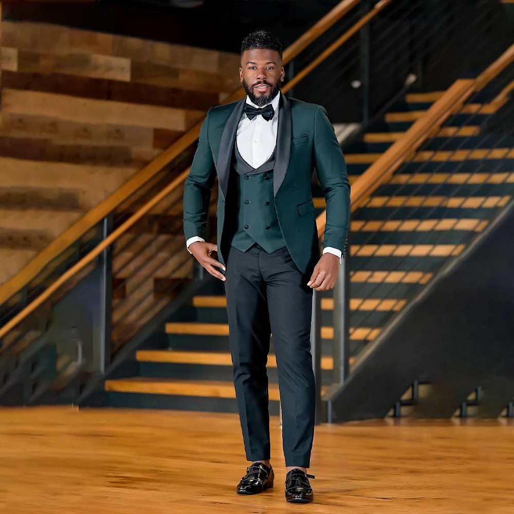 

Elegant Men's Suits 3 Pieces Shawl Lapel One Single Button Evening Suit for Men Office Business Jacket Prom Slim Fit Customized