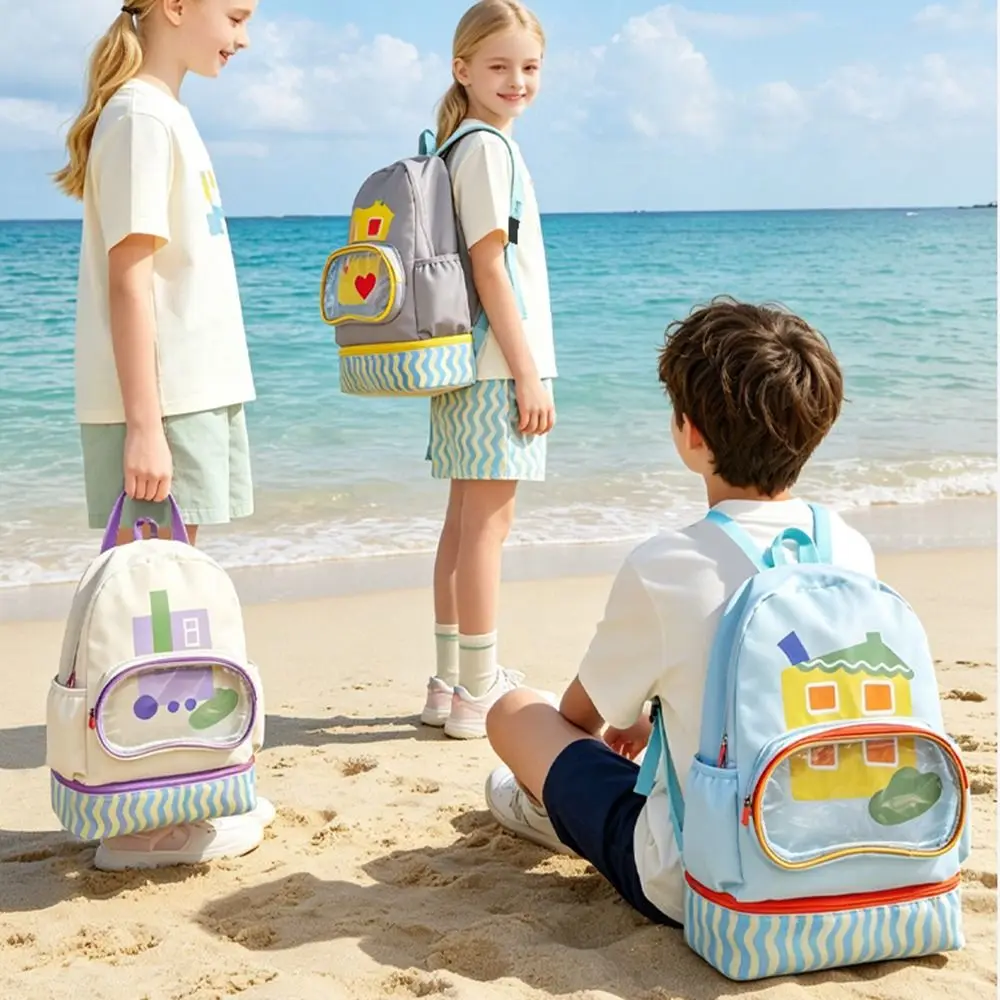 Waterproof Swimming Storage Bag Wet Dry Separation Cartoon Design Swim Backpack Large Capacity Double-Shoulder