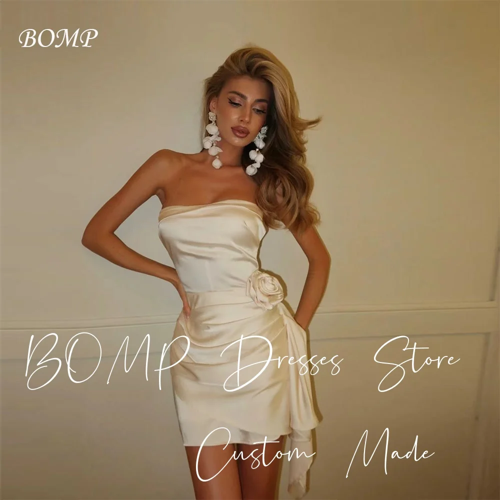

BOMP Elegant Rose Short Wedding Party Dress Strapless Pleat Sheath Special Occasion Prom Gown Customized Classic Robe de mariée