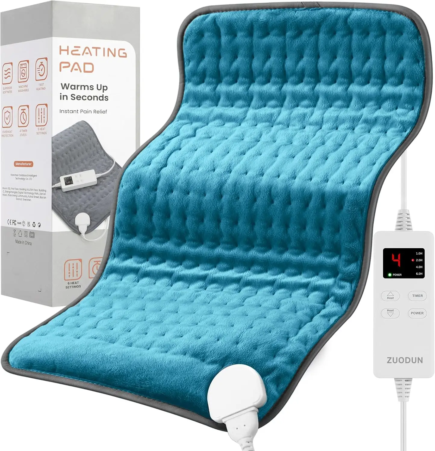 

Electric Heating Pad for Back & Shoulder Pain Relief, 6 Heat Levels, 4 Timers, Moist/Dry Heat, Auto Shut-Off, Washable