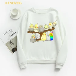 Cockatiel Parrot print felpa donna Lovely rainbow birds graphic hoodies femme kawaii winter sudadera mujer O-collar felpe con cappuccio