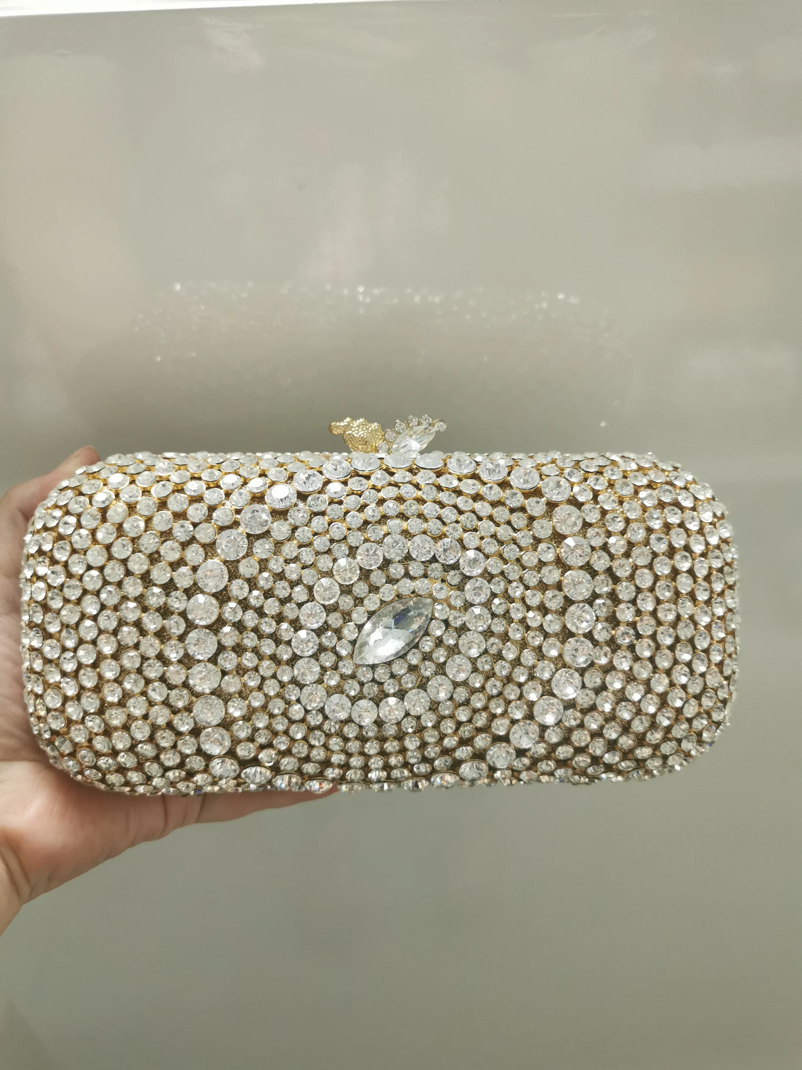 

XIYUAN Women Gold Silver Color Crystal Evening Bag Clutch Bags Bridal Rhinestone Handbags Party Dinner Box Minaudiere Purse Gift