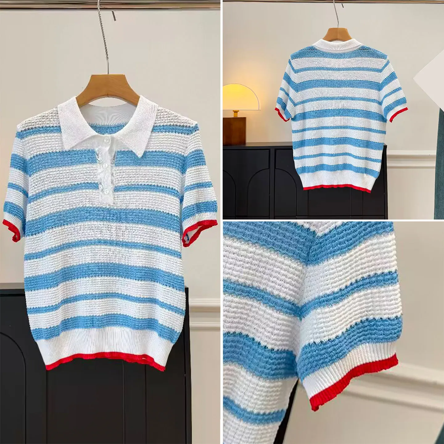 

Весна 2026: Женский модный укороченный вязаный свитер с воротником, цветными блоками и полосками, свободного кроя, в повседневном стиле