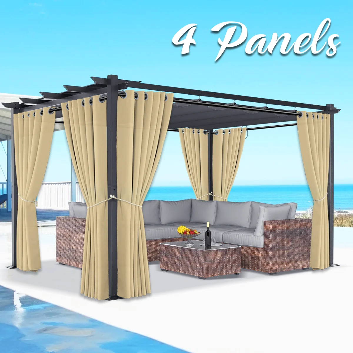 4 個の屋外防水グロメットトップライトフィルタリングカーテンパティオ、ポーチ、パーゴラ、ガゼボ、プライバシー保護庭の装飾用