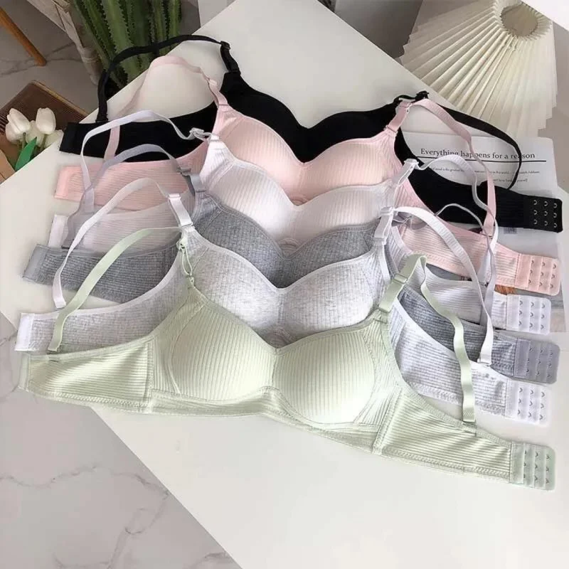 Japanese Style Simple Pure Cotton Underwear Female Students Korean Style Underwired Bra Small Chest Push up and Anti-Sagging Bre