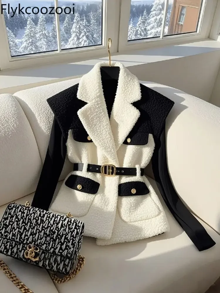 Vest for Women 2024 New Winter High-end Unique and Super Good-looking Thickened Black and White Stitching Waistcoat