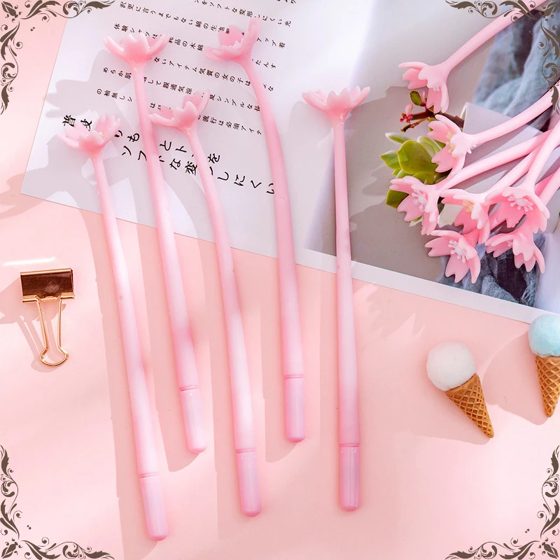 48 Pcs Korea Creative Beautiful Cherry Blossom Gel Pens Set Small Fresh and Lovely Flower Pen Student Exam Writing Tools