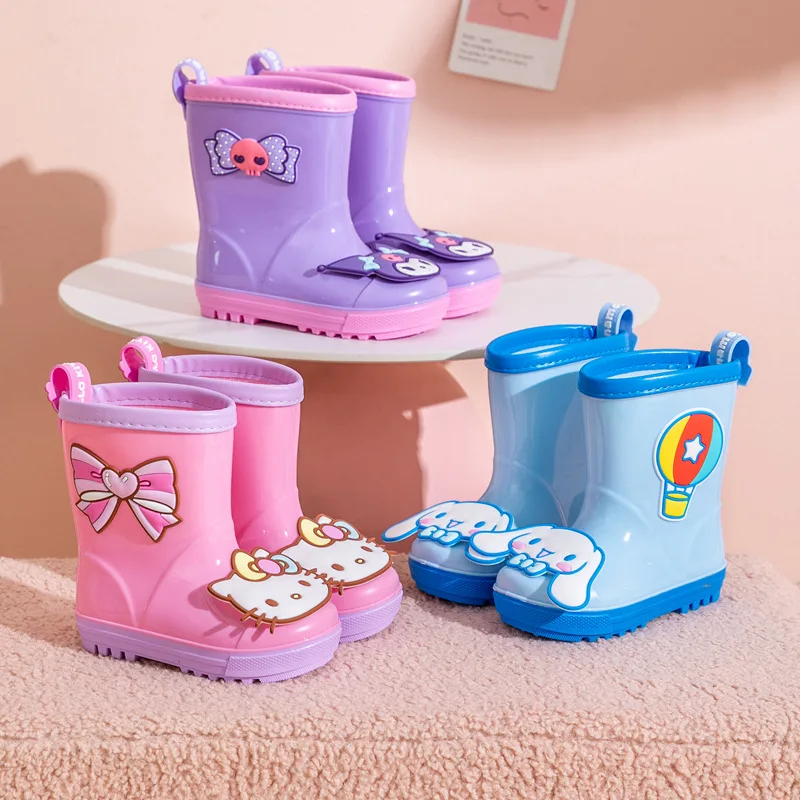 Sanrio Waterproof Rain Shoes for Children Cute Kuromi Cinnamoroll Rain Shoes Baby Anti Slip Wear Resistant Soft Sole Boots Gift