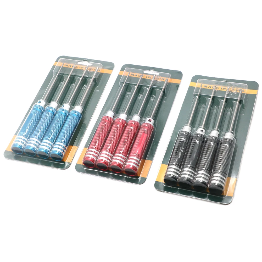 Hex Screw Driver Set para ferramentas RC, chapeamento de titânio, chave de fenda endurecida, RC Tools, 1.5mm, 2.0mm, 2.5mm, 3.0mm, 4 PCs