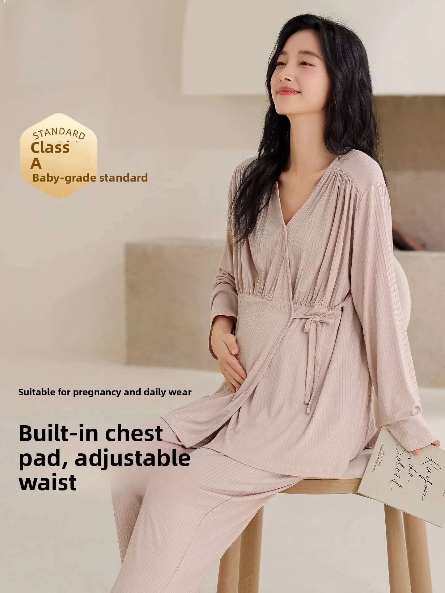 maternity-sleepwear-women's-moon-clothes-thin-long-sleeve-with-chest-pad-autumn-spring-home-clothes-long-pants-outwear
